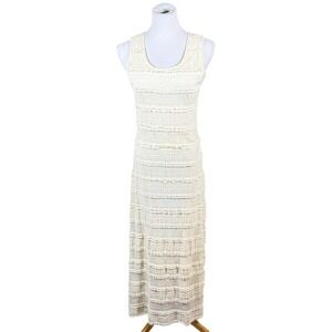 Nurture Ivory Textured Tiered Ruffle Sleeveless Maxi Dress Small Cream Boho Lace
